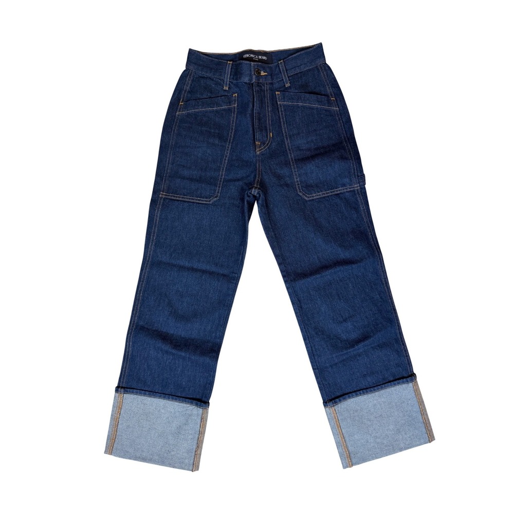 Veronica Beard Indigo Straight-Leg Jeans with Rolled Cuffs